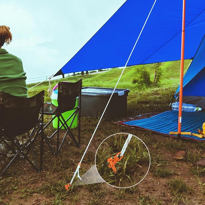 Reginary 6 Pcs Ground Anchors Screw in Tent Stakes Heavy Duty Trampoline Anchors High Wind for Camping Canopy Carport Sheds Beach Sand Stakes Metal Swing Set (Orange)