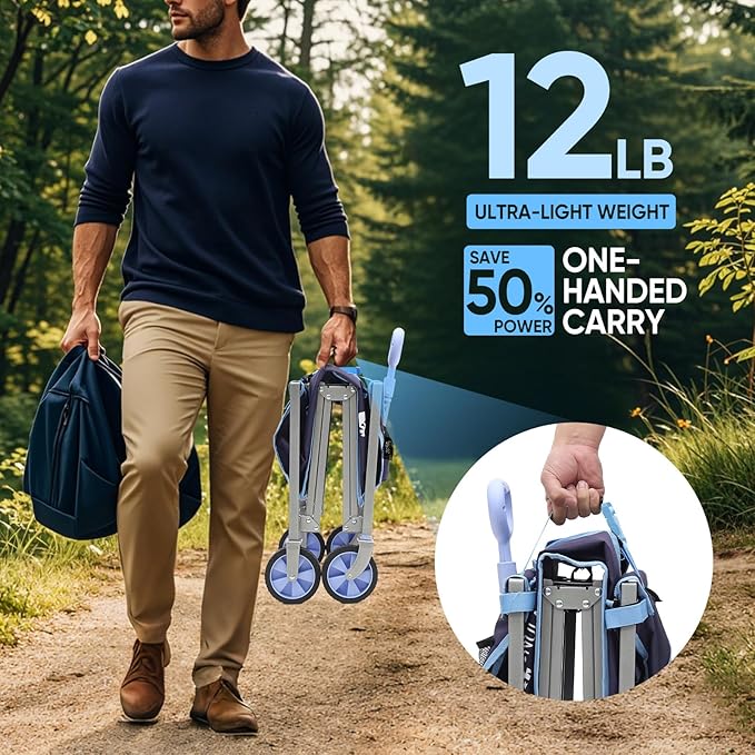 Foldable Wagon Cart 220lbs- 3 in 1 Collapsible Wagon Cart with Wheels, 2 Cup Holders, for Groceries, Camping, Shopping, Garden, Pet Riding-1 Year Warranty