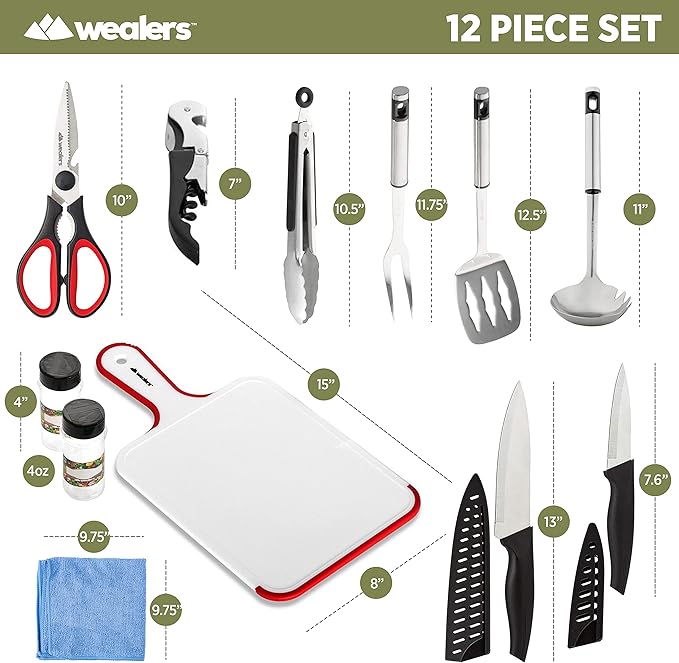 Camp Kitchen Cooking Utensil Set Travel Organizer Grill Accessories Portable Compact Gear for Backpacking BBQ Camping Hiking Travel Cookware Kit Water Resistant Case