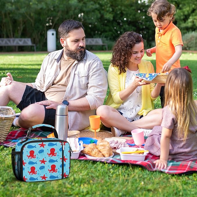 esouler Lunch Box Kids Insulated Lunch Bag for Boys & Girls Durable Children Lunchbox for School with Water Bottle Holder-Octopus