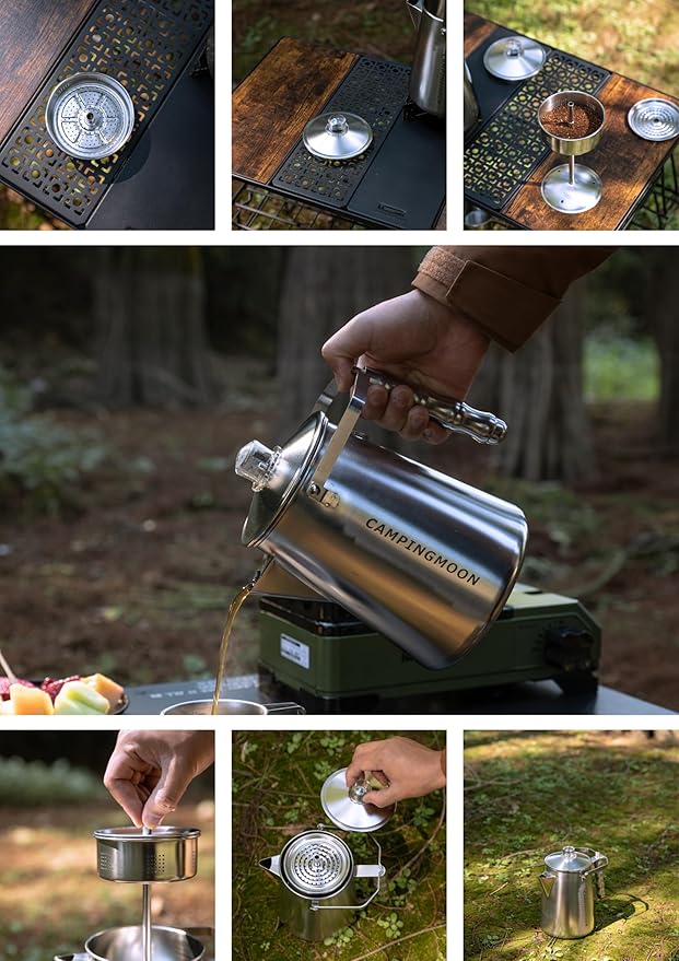 camping moon Stainless Steel Coffee Percolator Pot 1.5L (8 Cups) – Durable One-Piece Body, Gooseneck Spout & Removable Lid – Perfect for Camping & Outdoor Use SW-7