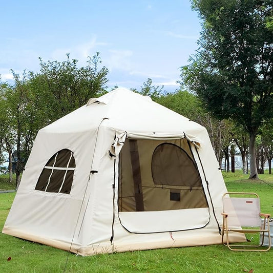 2025 Upgraded 100% Waterproof Inflatable Camping Tent, Large Blow-Up Air Tent, No Assembly Needed Luxury Glamping House, Oxford Fabric