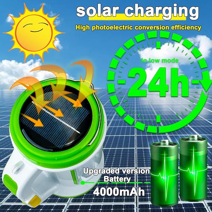 Solar Camping Lantern Rechargeable Camping Lights,4000mah Power Bank for Power Outage Supplies Emergency Lights for Home Power Failure,LM Lantern Light Solar Lamps,6 Modes Long Battery Life