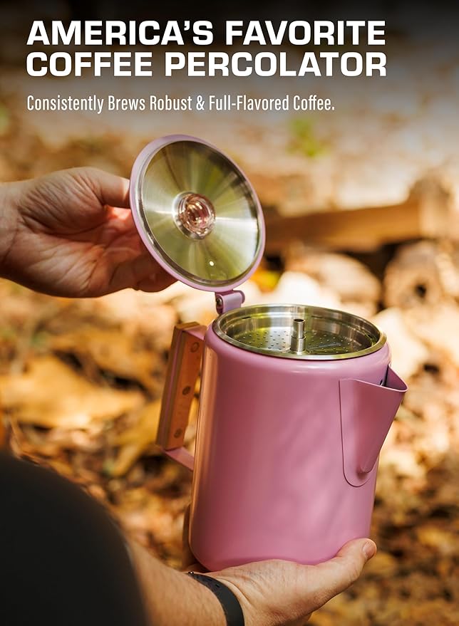COLETTI Bozeman Camping Coffee Pot — Camping Coffee Makers, Coffee Percolator – America's Sleekest Percolator – NO Aluminum or Plastic (Pink)