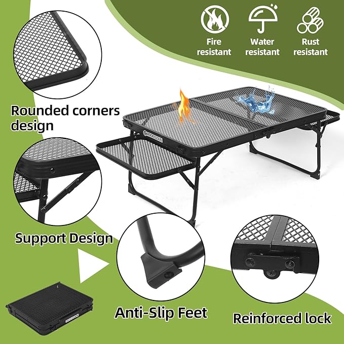 ROCK CLOUD Portable Camping Table with 2 Wing Panels Ultralight Metal Folding Table Small Camp Tables for Grill Beach Hiking Garden Outdoor Picnic RV BBQ