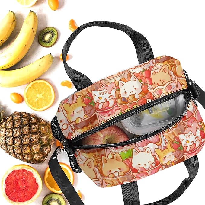 Lunch box Kids,Insulated Cat Lunch Bag Cute Small Pink Lunch Totebag Reusable Leakproof Corgi Lunch Bag With Shoulder Strap for Girls Boys Women School Work Picnic (red cat)