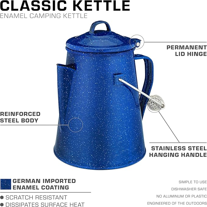 COLETTI Classic Camping Kettle - Tea and Camp Kettle, NO Aluminum or Plastic, Ideal for Boiling Water (Blue)