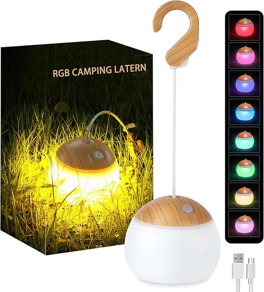 Camping Lantern, 4 Light Modes LED Camping Lantern with Hanging Hook Silicone Rechargeable Camping Light Battery Operated Waterproof Tent Light for Patio Garden Party Hiking Hurricane Emergency