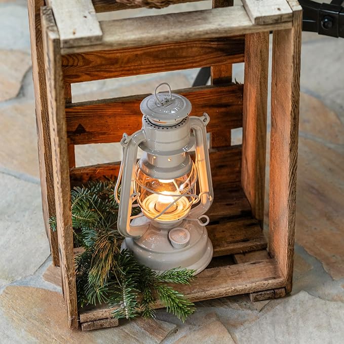 Outdoor Kerosene Fuel Lantern, German Made Weather Resistant Baby Special 276 Galvanized Hurricane Lamp for Camping or Patio, 10 Inches, Soft Beige