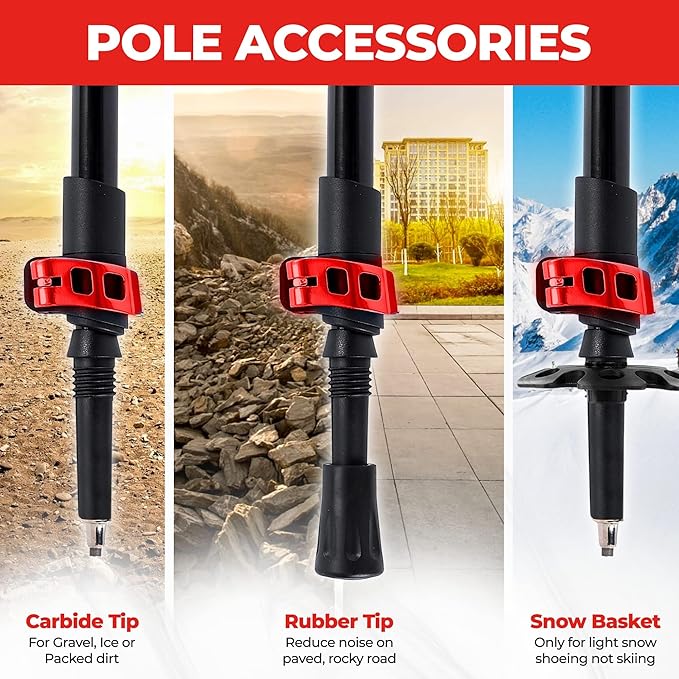 Adventure Pro Trekking Poles for Hiking - Anti Slip Collapsible Walking Sticks for Travel with Cork and Eva Grip, Lightweight Hiking Poles for Men and Women, 2 Sticks in 1PACK