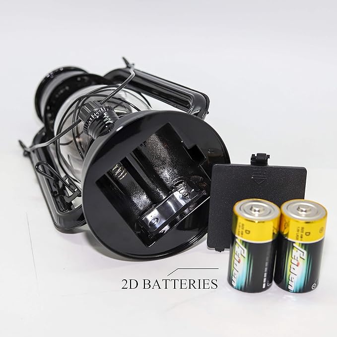 YAKii LED Vintage Metal Hanging Hurricane Lantern - 12 LED Dimmer Switch, Cold White, Battery Operated for Power Outage, Indoor Camping, Outdoor Brooklyn Lighting (Black 2 Pack)