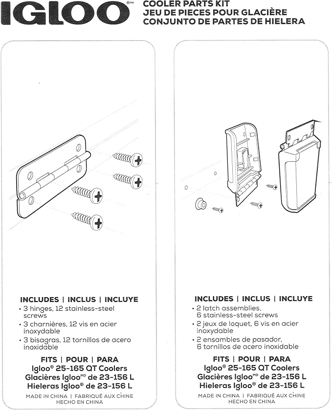 Igloo Cooler Heavy-Duty Stainless Steel Parts Kit - 2 Latches, 3 Hinges, Latch Posts & Screws - Marine-Grade, Corrosion-Resistant Parts
