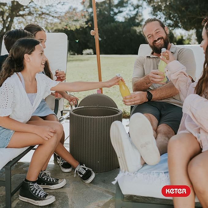 Keter Cool Side Table Cooler 3 in 1 Outdoor Patio Table and Ice Chest Storage, Ideal Hot Tub Table, Decor and Outdoor Patio Bar, Portable Bar, Taupe