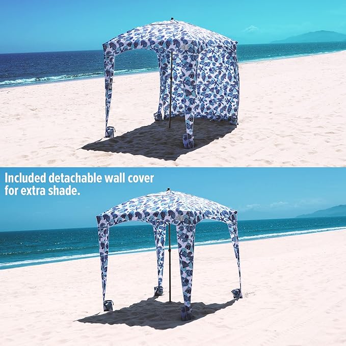 Qipi Beach Cabana - Easy to Set Up Canopy, Waterproof, Portable 6' x 6' Beach Shelter, Included Side Wall, Shade with UPF 50+ UV Protection, Ultimate Sun Umbrella - for Kids, Family & Friends