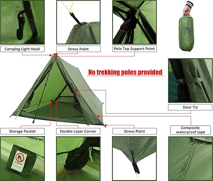 2-Person Trekking Pole Tent for Backpacking - Ultralight A-Frame Backpacking Tent, Two Person Waterproof Hiking Tent for Camping, Lightweight Camping Tent for Scouts, Trekker by Underwood Aggregator