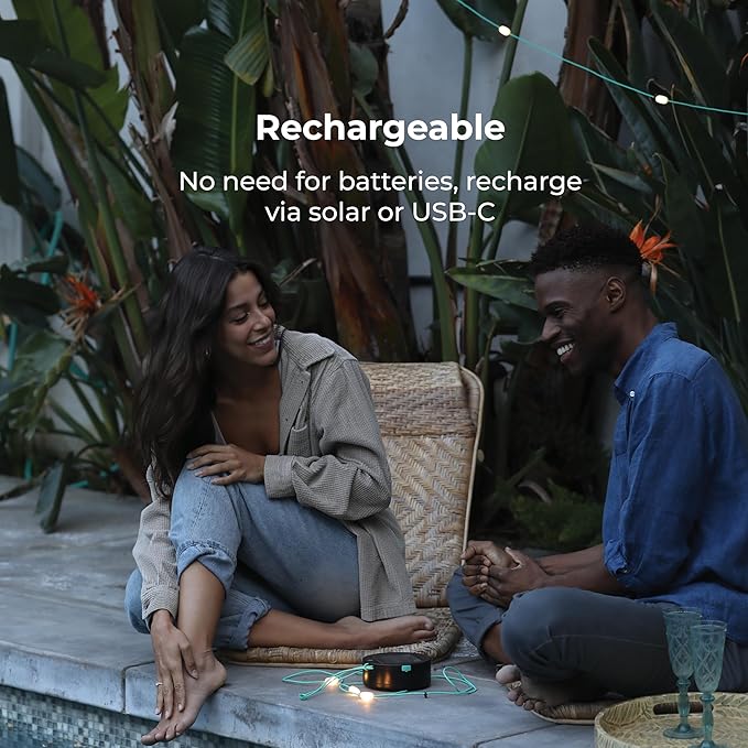 MPOWERD Luci Solar String Lights + Phone Charger: Rechargeable via Solar or USB-C, White 18', 100 Lumens LEDs, Lasts Up to 20 Hours, Waterproof, Camping, Pool/Patio, and Travel