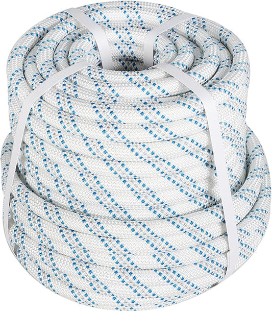 5/8 in 150 FT Braided Rigging Rope 11000 LBS Breaking Strength High Force Polyester Arborist Rope Suitable for Swing Camping Tree Work White Grey Blue