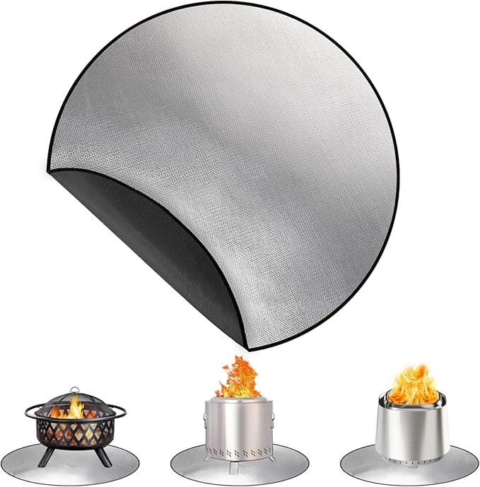 DocSafe 36" Round Fireproof Fire Pit Mat Grill Mat,Heat Insulated 4 Layers Indoor Fireplace Pad Protector for Patio,Deck,Grass,Lawn,Oil-Proof and Reusable and Waterproof,Easy to Clean,Black＆Silver
