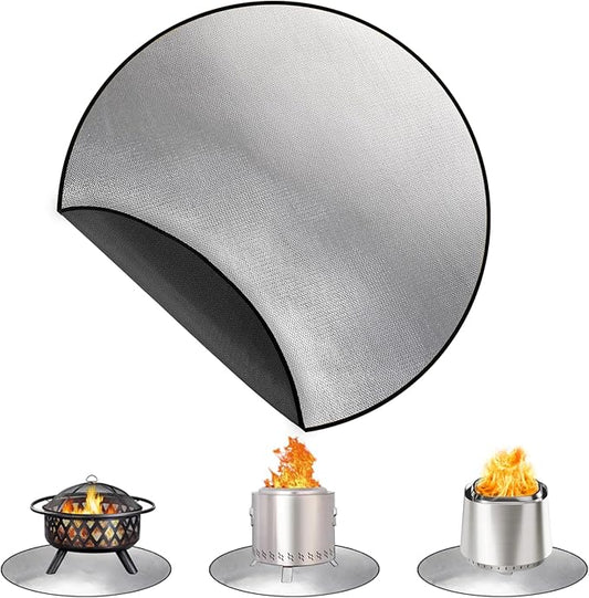 DocSafe 36" Round Fireproof Fire Pit Mat Grill Mat,Heat Insulated 4 Layers Indoor Fireplace Pad Protector for Patio,Deck,Grass,Lawn,Oil-Proof and Reusable and Waterproof,Easy to Clean,Black＆Silver