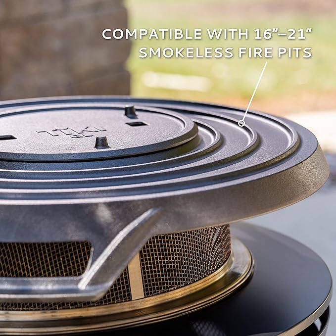 Fire Pit Griddle & Grill Combo – Cast Iron Cooking Surface for 16"-21" Smokeless Fire Pits – Outdoor BBQ Griddle for Camping & Patio – Includes Trivet & Heat-Resistant Gloves, Black