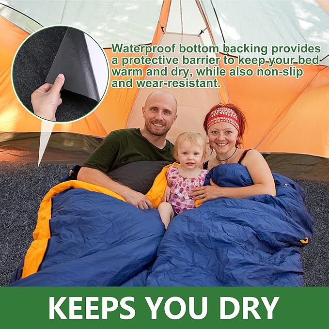 DECOHS 6.2 x 5 Ft Camping Tent Carpet Mat- Waterproof Outdoor Tent Rug- Portable Cutable Picnic Camping Floor Blanket for Outdoor Camping Lawn Supplies, Large, Black