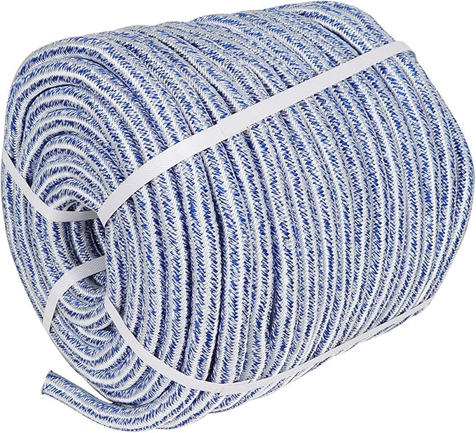 3/4 Inch x 150 Feet Double Braid Polyester Rope 20000Lbs Breaking Strength Strong Pulling Rope for Tree Work Camping Swings(Blue White)