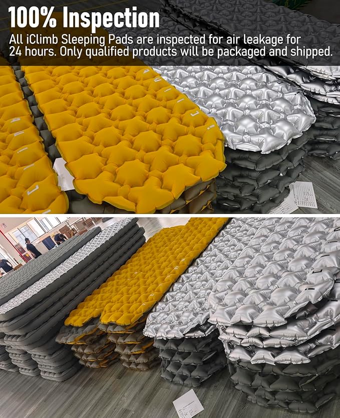 iClimb Ultralight Compact Sleeping Pad with Built-in Pump Inflatable Portable Air Mattress for Camping Backpacking Hiking (Silver)