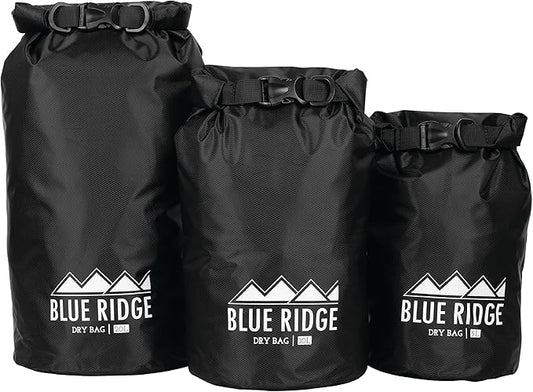 Blue Ridge Lightweight Dry Bags 3pk - 5L, 10L and 20L Sizes, All-Purpose Waterproof | Weatherproof Dry Bag for Boating, Hiking, Kayaking, Swimming, Fishing (Black)