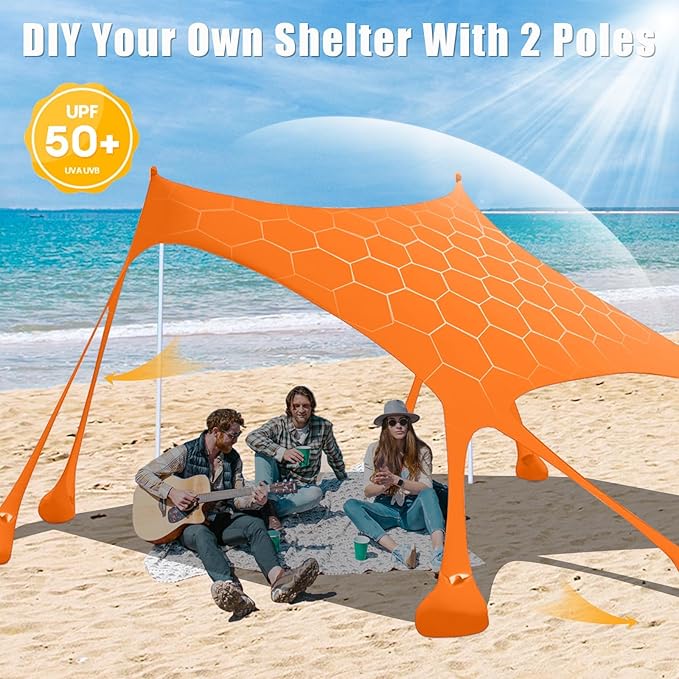 Beach Tent,10x10ft Sun Shelter UPF50+ Includes 8 Sandbags and Ground Pegs-2 Sand Shovel-4 Aluminum Poles-Carrying Bag,Beach Canopy for Camping Trips,Fishing,Backyard Fun or Picnics.