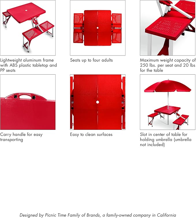 Picnic TIME Disney Minnie Mouse Folding Picnic Table, Camping Table, Outdoor Table with Umbrella Hole, (Red)