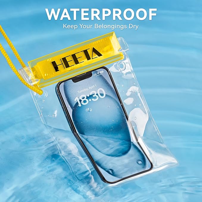 HEETA 5-Pack Clear Waterproof Dry Bag, Water Tight Cases Pouch Dry Bags for Camera Mobile Phone Maps, Kayaking Boating Document Holder