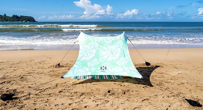 Neso Tents Beach Tent with Sand Anchor, Portable Canopy Sunshade - 7' x 7' - Patented Reinforced Corners (Mint Tie Dye)