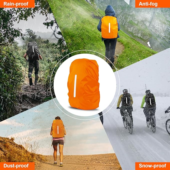 LAMA 2 Pack Waterproof Rain Cover for Backpack, Reflective Rucksack Rain Cover for Anti-dust/Anti-Theft/Bicycling/Hiking/Camping/Traveling/Outdoor Activities (1 Pcs Black + 1 Pcs Orange, L)