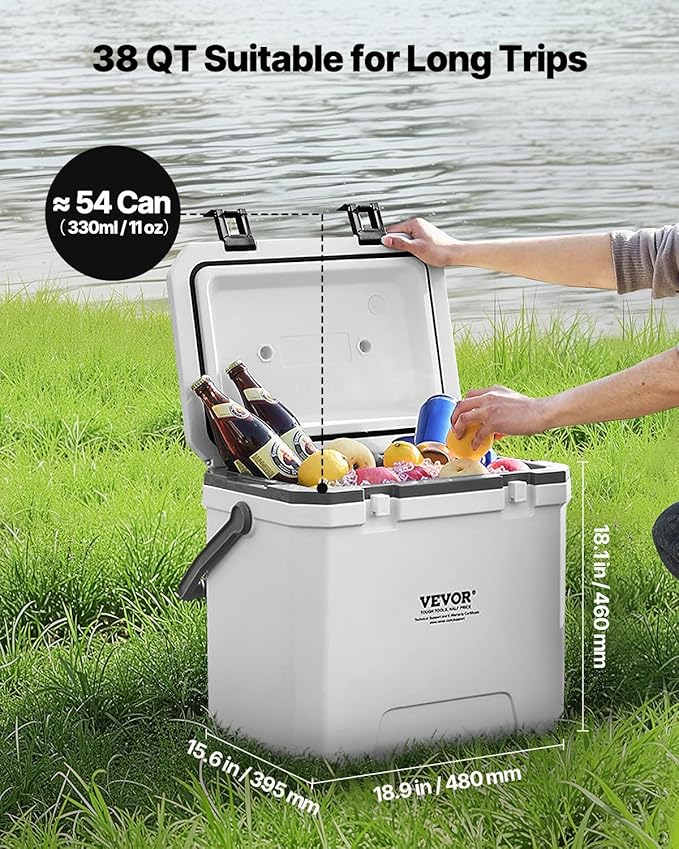 VEVOR Portable Cooler,Hard Cooler with Ice Retention, Heavy-Duty Handles and Strap, Lightweight Rigid Material Insulated Portable Cooler, Suitable for Family Picnics and Short Trips
