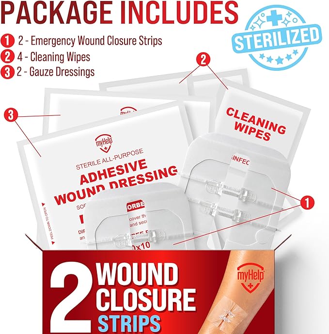 Emergency Wound Closure Strips - 2pk - Laceration Closure Kit - Stitchless & Easy to Use - Butterfly Bandages
