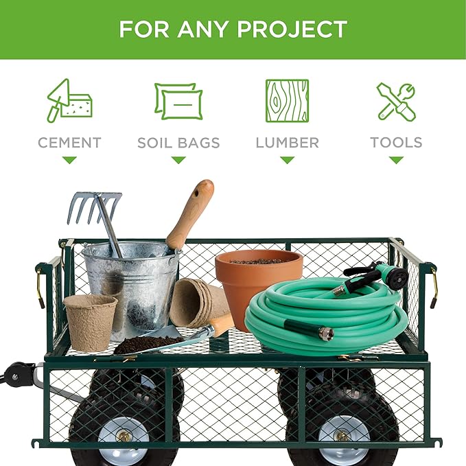 Best Choice Products Utility Garden Cart Wagon for Lawn, Yard w/Heavy-Duty Steel 400lb Weight Capacity, Removable Sides, Long Handle, 10in Tires - Green