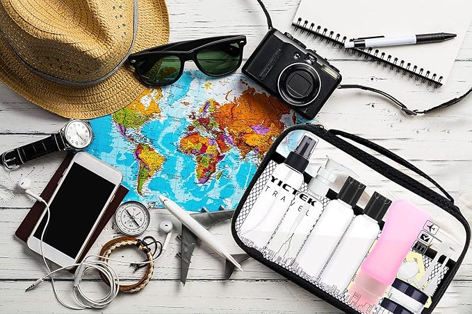 Empty Travel Bottles Containers Set for Toiletries, TSA Approved Travel Size Toiletries Bottles Kit for Liquids Shampoo Conditioner Lotion, Carry-On Set for Women/Men(Pink)