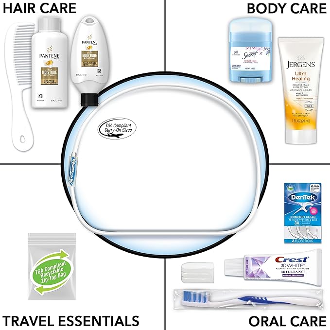 Convenience Kits International Women's Deluxe 10 Piece Kit with Travel Size TSA Compliant Essentials Featuring: Pantene Hair Products in Reusable Toiletry Zippered Bag