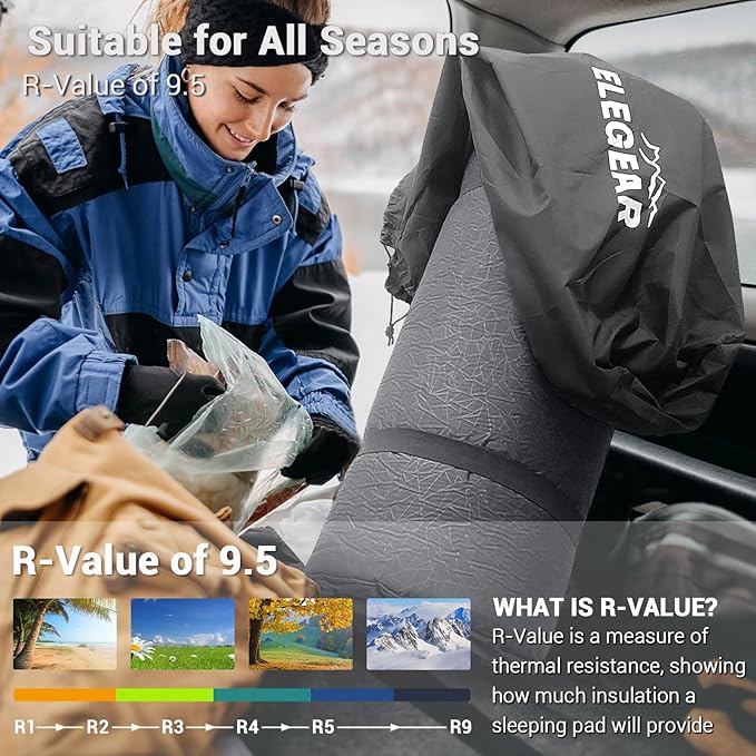 Elegear Self Inflating Camping Sleeping Pad, 3.1'' Ultra Thick Memory Foam Camping Pad with Pillow & Embossed Surface Design, 20s Fast Inflating Insulated Sleeping Pad for Camping/Travel/Tent/Car