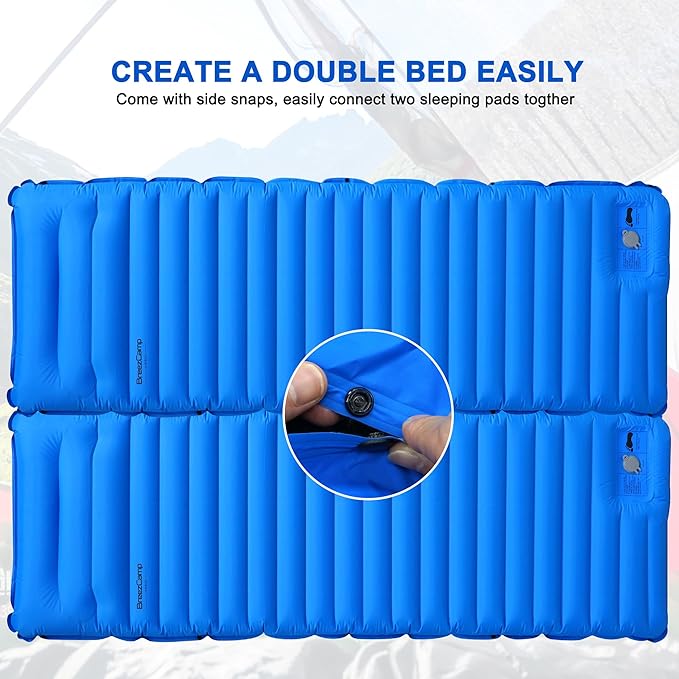 Camping Sleeping Pad,Ultralight Inflatable Camping Pads with Pillow & Foot Pump for Outdoor Hiking Travel Tent Backpacking Trip Car Camp Gear, Airpad Carry Bag,Compact Camping Mat, Blue