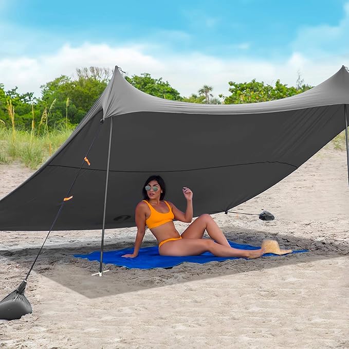 Red Suricata Family Beach Tent & Canopy, UPF50 Sun Shade, 4 Aluminum Poles, Sand Shovel, Large Portable Sun Shelter