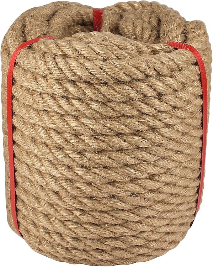 Twisted Manila Rope 3/4 in x 100 feet Natural Hemp Rope for Docks Railing Nautical Landscaping Crafts Tug of War Marine Tie-Downs Hammock Home Decorating, DIY Projects