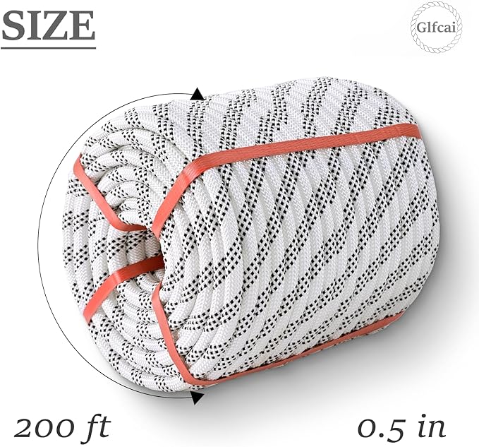 Polyester Braided Arborist Rope(1/2 in x 200ft) Strength and Durability Strong Arborist Rigging Rope 48 Strands,for Various Outdoor Applications Construction Climbing Swing Sailing