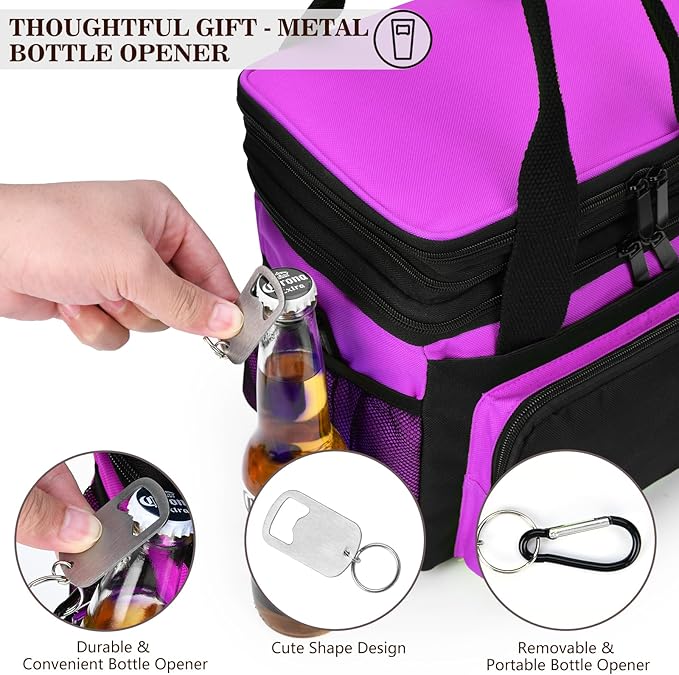 LOKASS Lunch Box for Women/Men-16L-Insulated Lunch Bag, Expandable Double-layer Leakproof Cooler Bag with Upgrade Adjustable Shoulder Strap Ideal for Work/Travel/Picnics（Hot Pink）