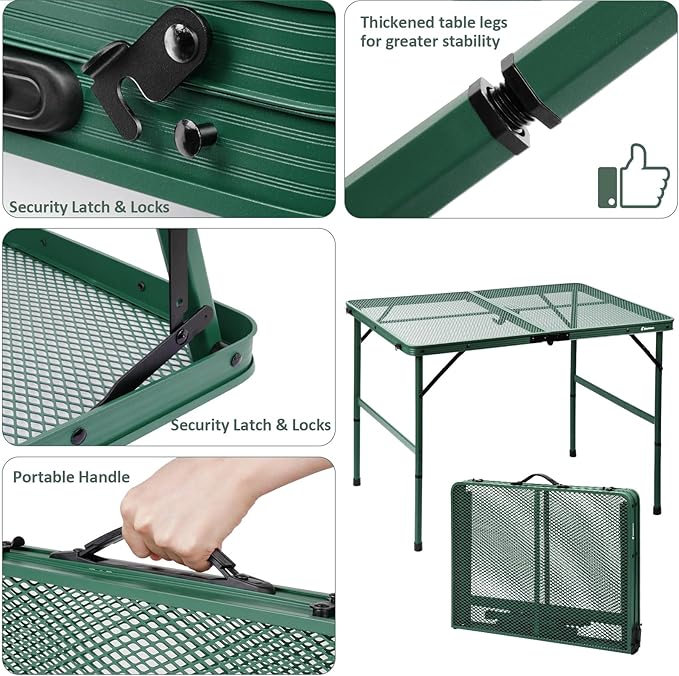 Folding Table, Easy for Storage, Compact and Portable Picnic Table for Grill, Outdoor Camping, Garden, Patio, Dining, BBQ, Party, Market, 3Ft (Medium, Green)