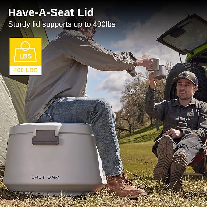 East Oak Hard Cooler 25 QT Round Ice Chest with Drain Plug Insulated Portable Outdoor Cooler for Camping Backyard Party High Capacity 28 Cans, Arctic White