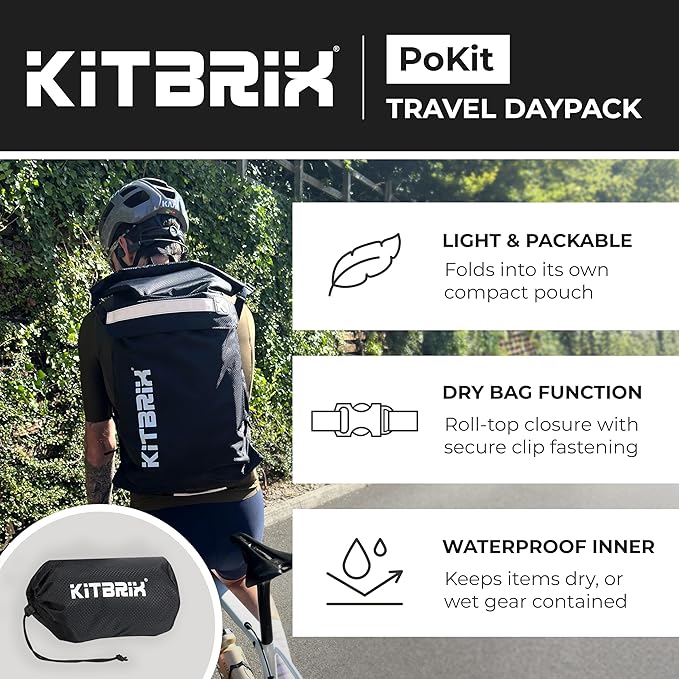 KitBrix PoKit Packable Daypack - Waterproof Dry Bag Backpack for Hiking, Running, Cycling, Camping & Outdoor Adventures - 25L Rolltop Backpack - Ultra-Light Day Pack & Swimming Bag