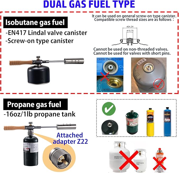 CAMPINGMOON Camping Grill Torch Dual Fuel Head Flame Adjustable for Charcoal Starter with Storage Case MT-3955/I-1010 (Propane + Isobutane)