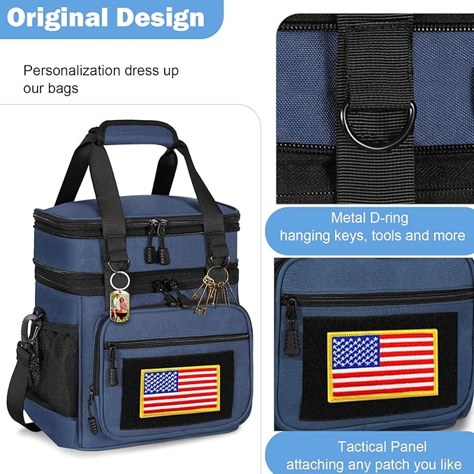 GLENKEY Double Deck Insulated Lunch Box, Expandable Large Lunch Bag Leakproof Cooler Bag Lunch Pail for Men Women Adults Work Shifts Travel Daytrip,16L,Blue