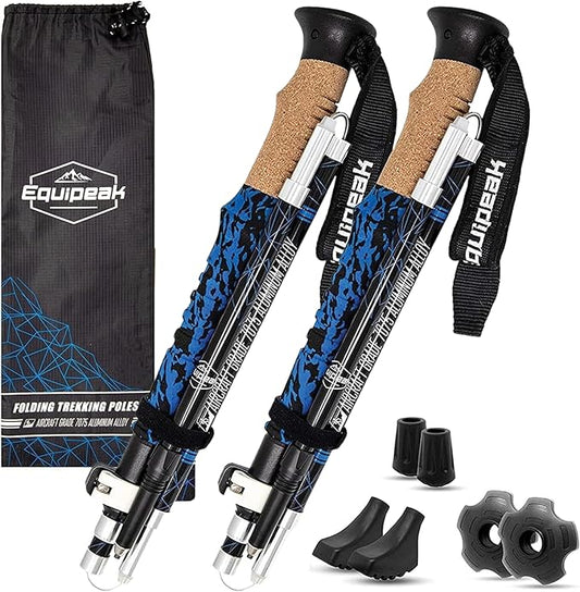 Hiking Poles Collapsible Lightweight & Adjustable - Quick Lock Foldable Trekking Poles, Hiking Sticks with Cork Grip & Foam Handle, Nordic Walking Poles for Women, Men & Seniors on Travel